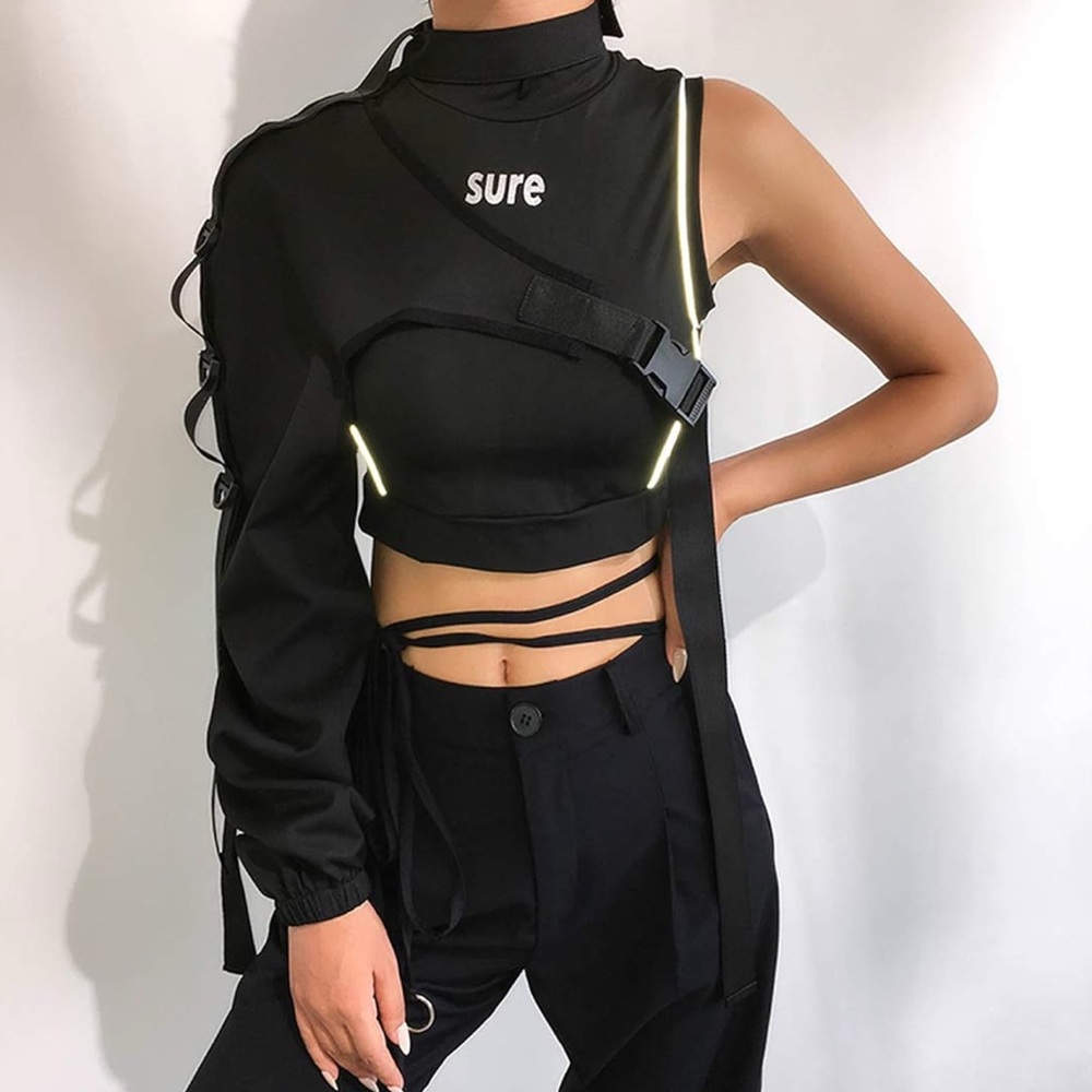 I3 NIB FlyCC Women Sexy One Shoulder Adjustable Buckle‎ Crop Top - OS
